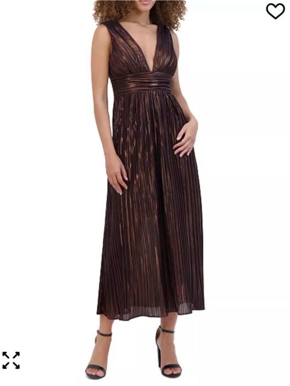 Sleeveless Metallic Brown V-Neck Maxi Dress - Picture 2 of 4